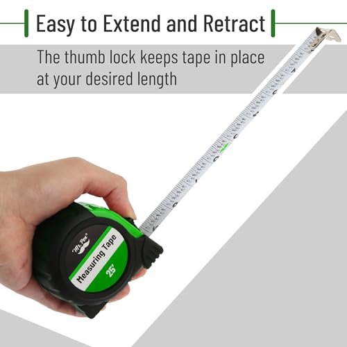 Image of Mr. Pen- Tape Measure, 25-Foot, Green, Steel Measuring Tape, Tape Measure with Fractions, Easy Read Tape Measure, Tape Measure 25 ft, Steel Tape Measure, Retractable Measuring Tape Retractable