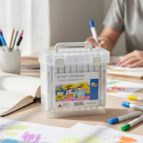Image of JOUET Two Nib Marker Set, Double-Ended Markers with 1mm and 0.7mm Tips, 80 Vibrant Colors, Washable Ink, Triangular Barrel Design, Child-Safe and Non-Toxic, Ergonomic for Kids