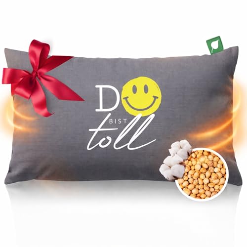 HERBALIND Kirschkernkissen DU BIST TOLL mit Smiley – Wärmekissen für Mikrowelle Motivierendes Wohlfühlgeschenk in modernem Grün für sie und ihn - Ideal für Kinder, Teenager, Freunde - Grau 30x20 cm