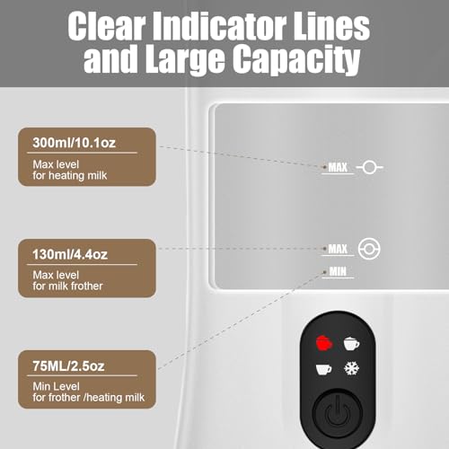 Image of Milk Frother, 4 in 1 Milk Frother, Steamer and Steamer, 10oz /300ml, Automatic Hot and Cold Foam Machine and Milk Warmer, Electric Milk Frother for Coffee