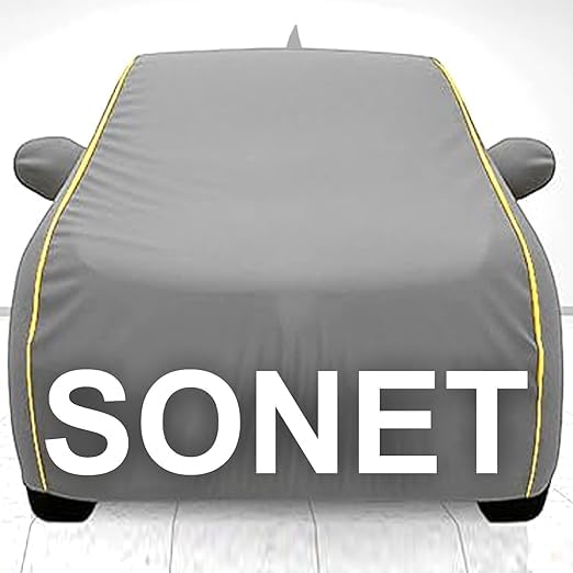 Image of Avecrew 100% Waterproof Car Cover for Sonet All Model Mirror & Antenna Pocket Triple Stitched, Dustproof Full Body Protection (Heat & UV Resistant,Grey)