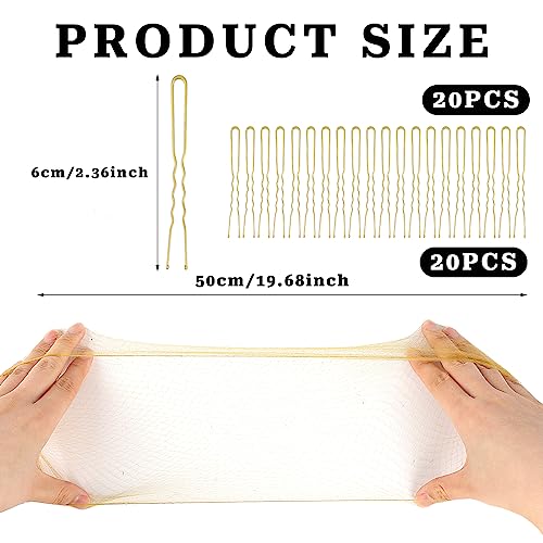 20 Stück Unsichtbare Haarnetz mit 20 Stück Haarnadeln, Nylon Haar Netze für Buns, Bun Netze Haarnetz Dutt Kinder Ballett Haarknoten Former Elastischer Rand Knotennetz Blond Netz