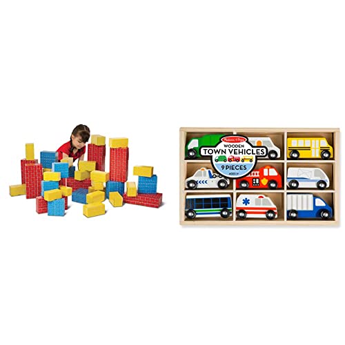 Melissa & Doug Jumbo Extra-Thick Cardboard Building Blocks - 40 Blocks In 3 Sizes - Jumbo Extra-Thick Cardboard Pretend Brick Blocks For Building & Town Vehicles Set In Wooden Tray (9 Pcs) #TOP20