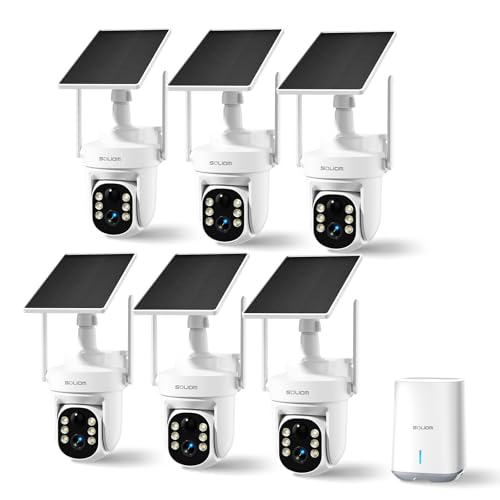 SOLIOM Security Cameras Wireless Outdoor 6-Camera Solar Security System 5MP 3K Color Night Vision Radar Motion Detection 360 Auto Tracking No Monthly Fees 64GB Local Storage