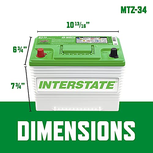 Interstate Batteries Automotive Battery 12V 63Ah (Group 34, 24) Pure Lead Agm, Deep Cycle, Top Post Automobile Replacement Battery (Mtz-34) Cars, Jeeps, Suvs, Trucks, Minivans #TOP3