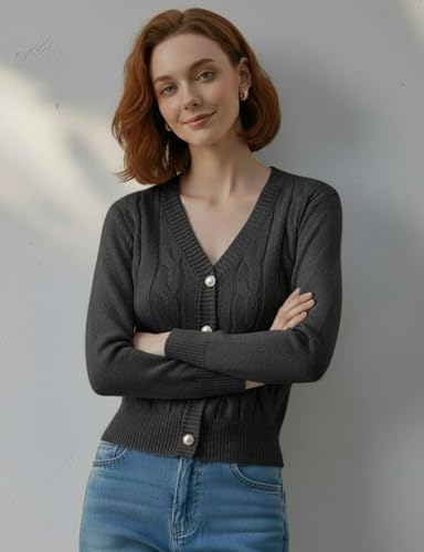 Image of Women's Casual Slim Fit Cardigan Sweaters Long Sleeve Button Down Lightweight Waist Length