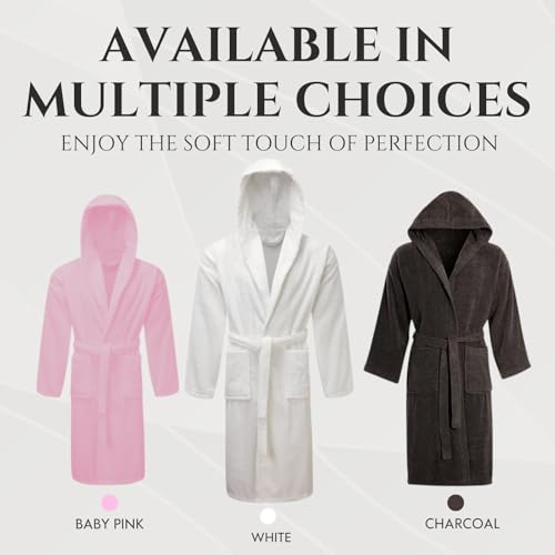 Bathrobes 100% Egyptian Cotton soft Terry Toweling Luxury Dressing Gown Unisex Hooded Bathrobes Womens Mens Extra Absorbent Hotel Quality 650 GSM Cosy Dressing Gowns Housecoat Nightwear (M, White) - Image 5