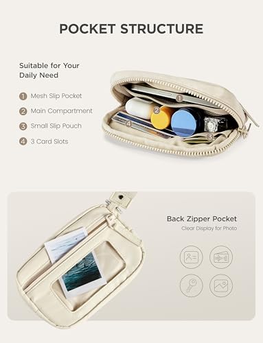 Image of Uselike Womens Wallet Card Holder Purse with Zipper Quilted Phone Wallet RFID Blocking Small Wristlet Wallets for Everyday, Travel (Off White)