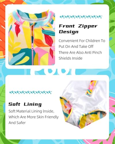 Girls Swimsuits One Pieces Long Sleeve Swimwear UPF50+ Toddler Kids Zipper Sun Protection Bathing Suits Sizes 2-123