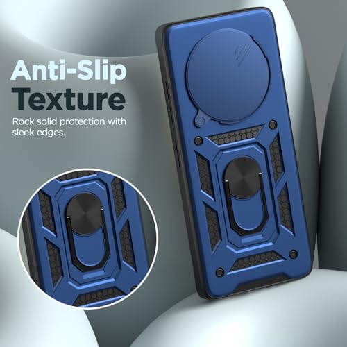 Image of Pikkme Back Cover for Oppo F31 Pro 5G | 360 Protection Case | Sliding Camera Shield Cover & Ring Holder Stand D10 Tough Armor Bumper Case (Blue)