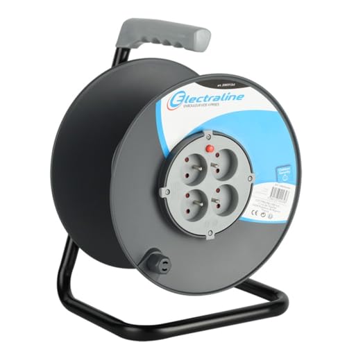 Electraline 2085912UI Enrouleur Bricolage VIDE (capacité 50m), Noir