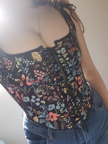 Women's Vintage Floral Renaissance Corset Top for Women Y2k Sleeveless Drawstring Floral Flower Embroidered Top4