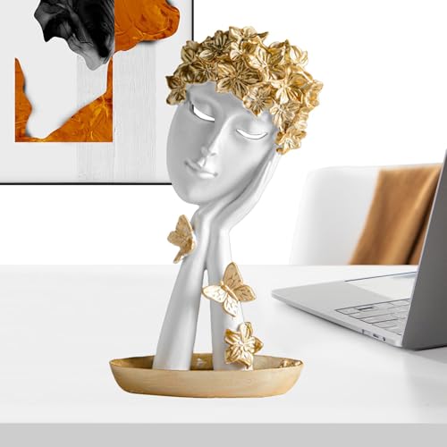 Estatua de pensador decorativo – Estatua de pensador de cara en casa, figuras de pensador de resina | Escultura facial abstracta con pelo rubio, estatua facial de mujer, figura abstracta de colección