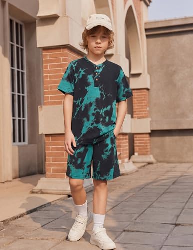 Image of Arshiner Boy's Textured Button Up Shirt and Shorts Set 2 Piece Summer Beach Outfit for 5~12 Years Kids