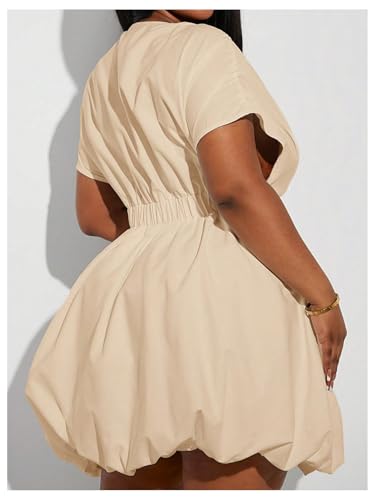 Image of WDIRARA Women's Plus Size Deep V Neck Bubble Dress Short Sleeve A Line Mini Dresses