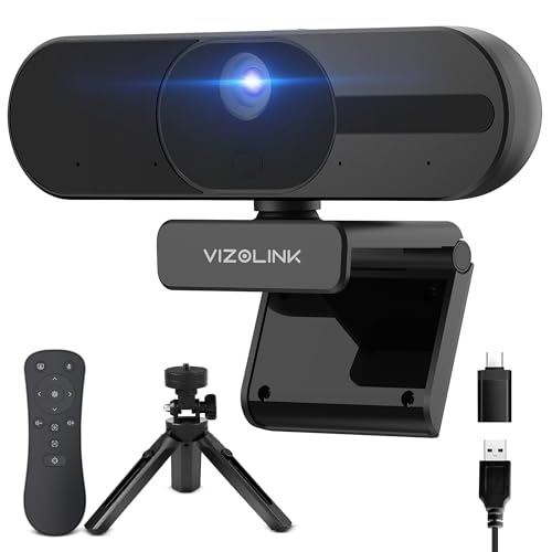 VIZOLINK V21 Webcam 4K, Ultra HD Webcam mit Mikrofon, Lautsprecher, Fernbedienung, Zoom, 112°Sichtfeld, Autofokus, Plug&Play, Datenschutz, Geräuschunterdrückung Webcam PC für Meetings and Streaming
