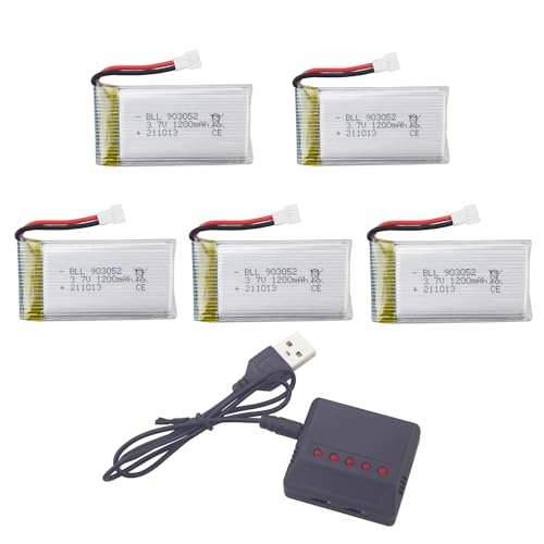 sea jump 5PCS 3.7V 1200mAh Lithium Battery with 5-in-1 Charger for SYMA X5S X5SC X5SW X5SW-1 Quadcopter and RC Drone Battery Accessories