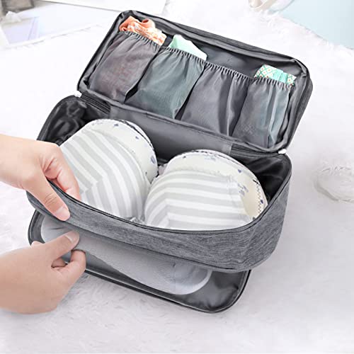 Unaone Travel Underwear Organizer - Portable Bra Travel Packing Storage Bag Large Compartment Underwear and Sock Organizer Bag, Grey3