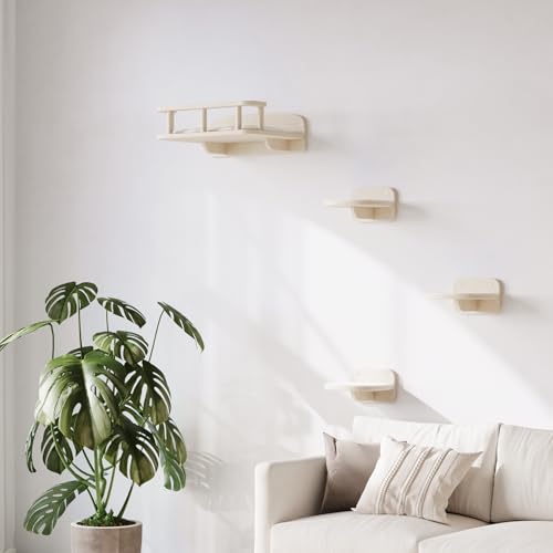 MeowHomm Cat Wall Shelves with 3 Steps, Non-Slip Wall Mount
