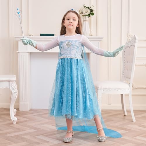 Vestido azul princesa para niñas disfraz completo miniatura 3