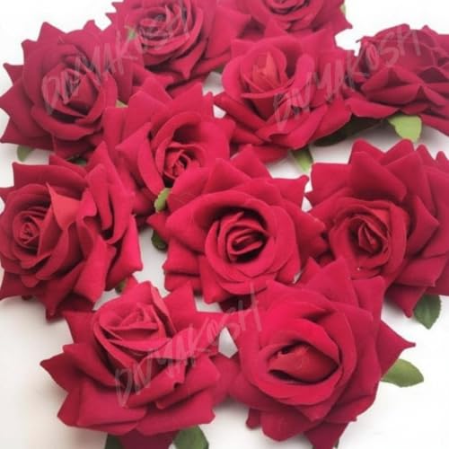 Image of Divyakosh Artificial Red Rose Flowers, Premium Floral Arrangement, 12 Pieces, Decorative Flowers for Home, Wedding, Party Decor, Hair Accessories, Wedding, Size 5x5 cm