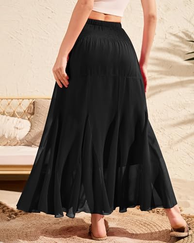 CYiNu Womens Long Maxi Skirt Chiffon Elastic High Waist Tiered Pleated Floral Printed A-Line Boho Long Skirts for Women4