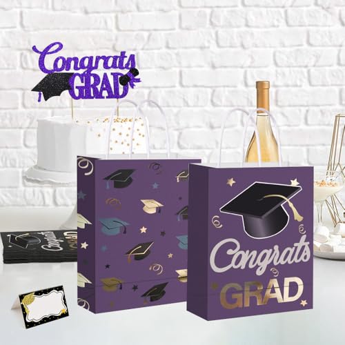 Image of 12 Pieces Graduate Gift Bags, Graduation Party Decorations (Purple Gold)