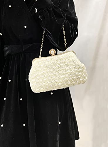 Asphodelchic Women Pearl Evening Bag Bride Beaded Clutch Purse Cream White For Wedding Party (Ivory White) Small #TOP7
