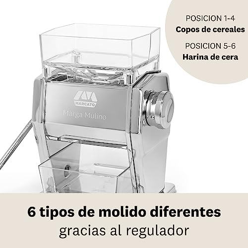 Miniatura 4 de Marcato Molino De Cereales, Molino De Cereales, Máquina De Harina Casera, De Acero Y Aluminio, 6 Posiciones De Molienda, 2 Acabados Para Copos O Harina, Fabricado En Italia. Modelo: Marga Mulino