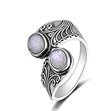 Bysonglezai Ringe Für Herren Damen Spinner Ring Punk Hip Hop Ring Mit Zwei Blauen Sandstein Frauen Silber Farbe Schmuck Party Geburtstag Geschenk 9 Mondstein