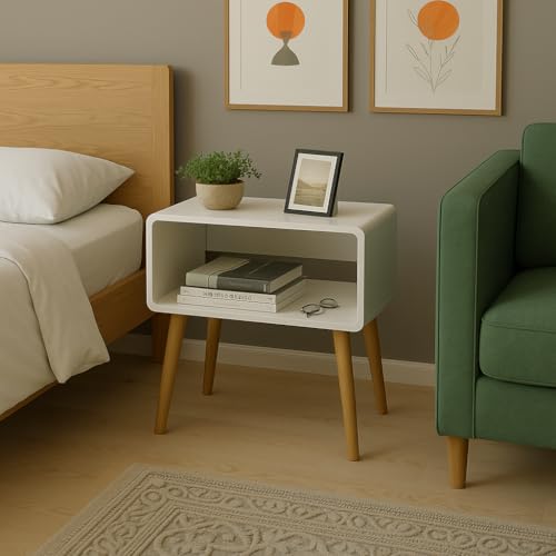 Image of Brown Art SHOPPEE Bookcase Nightstand, End Table,Bed Side Table for Small Spaces Magazine Stand with Storage Engineered Wood Wooden Bedside Table, Coffee Table, Living Room /Bedroom (Blue) (White)