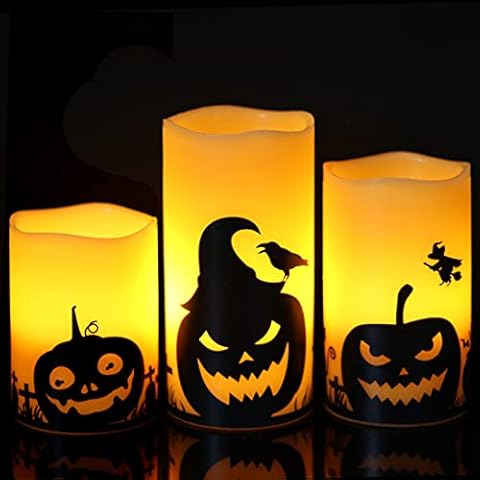 Eldnacele flammenlose Halloween Kerzen, LED flackernde batteriebetriebene Stumpenkerzen Cover