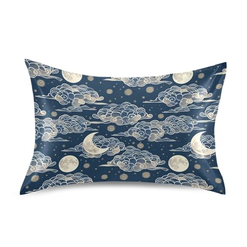 Chinese Style Moon Dark Blue Pillow Toddler case All Polyester Silk Pillow Cases King Size Pillows case fundas para almohadas Grandes 20x40 inches