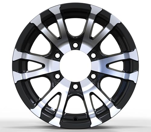 HOPSHARK 1pack 15 Inch Aluminum Trailer Wheel Hub 6 Lug On 5.5-2830 lbs Load Black Machine Face Free center cap
