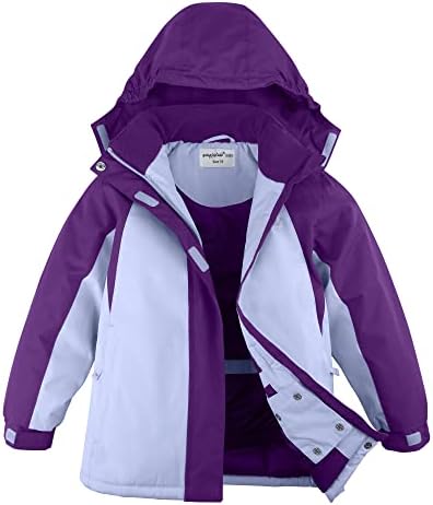 YINGJIELIDE Girl's Waterproof Ski Jackets,Kids Warm Winter Snow Coat,Fleece Lined Hooded Outerwear,Snowboarding Windproof Lilac 5-6 Years