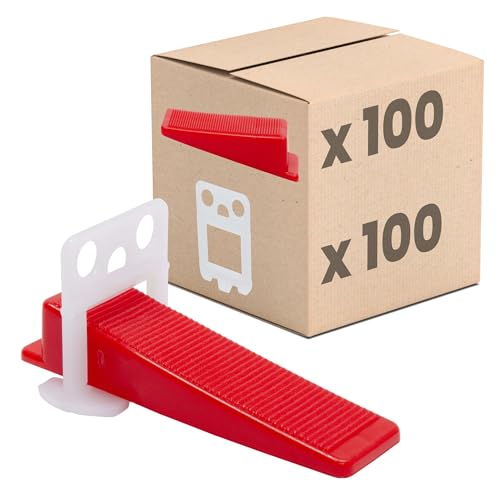 Dalsys Set sistema di livellamento per piastrelle da 1mm: 200 pezzi, 100 linguette + 100 cunei, set di accessori per la posa, strumento per piastrellista