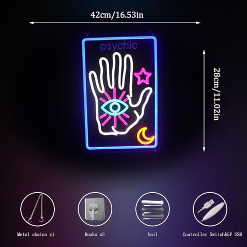 Image of Psychic Tarot Card Neon Sign, Moon Star Decorations Light Up Signs,Fortune Teller Sign,Psychic Reader, Tarot Card Led Sign