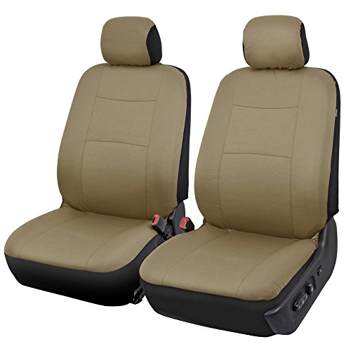Bdk Os-309-Ab Tan Trim Black Car Seat Covers Full 9 Piece Set, Sleek & Stylish, Split Option Bench 5 Headrests Front & Rear Bench, Beige #TOP1