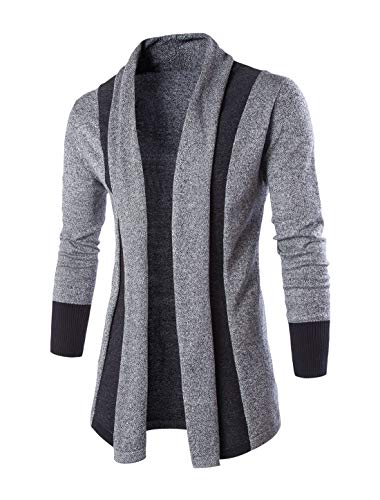 uxcell Men's Shawl Collar Contrast Color Long Sleeve Knit Drap Open Front Cardigan Gray L US 42