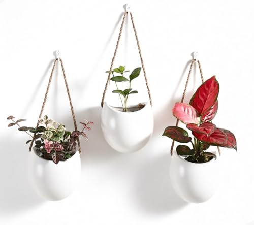 Kvetto 4 to 5 inch Ceramic Planters Wall Hanging Vases Decor - Set of 3