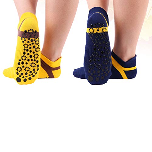 2 pares de meias femininas de silicone antiderrapantes para ioga, pilates, balé, azul escuro, amarel