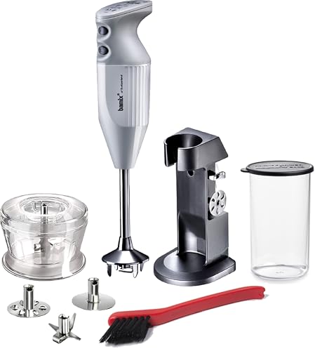 bamix M200 Chef's favorite - Batidora de mano (incluye soporte, 1 vaso, 3 cabezales, cepillo de limpieza, 200 W, fabricado en Suiza), color blanco y gris claro