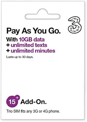 Three 10GB data Pay As You Go SIM