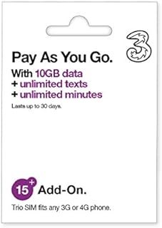Three 10GB data Pay As You Go SIM