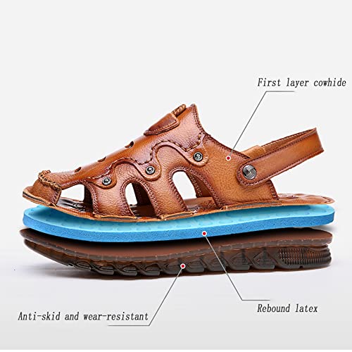 CLSQLXYJZC Mens Closed Toe Outdoor Beach Sandal, Summer Durable Convenient Shoe Buckle Closed Toe Sandals, Comfortable Adjustable the Heel Strap Leather Slippers3