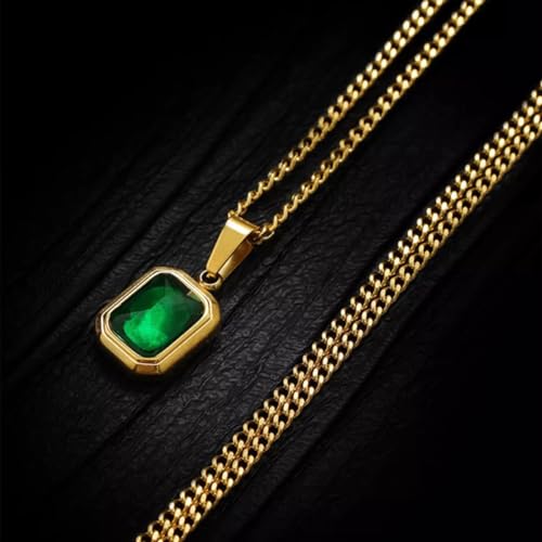 Q&D&S Emerald Necklace for Women， Birthstone Rectangle Princess Cut Charm Necklace，Blue Sapphire or Green Emerald Gemstone Pendant Necklace3