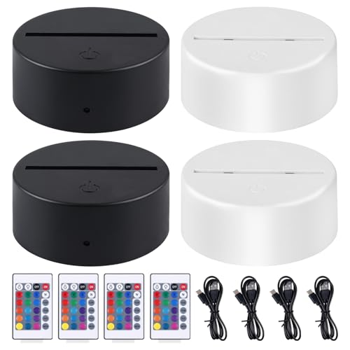 4 piezas 3D LED luz nocturna base de luz: base LED con mando a distancia y cable USB, lámpara de ilusión 3D 7 colores luces regulables, lámpara decorativa para habitación infantil, salón, tienda (2