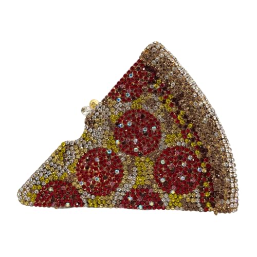 DEBIMY Pizza Diamond Sparkling Clutch Purse Cute Rhinestone Evening Bag for Women Party Cute Shoulder Bag Handbag for Wedding Red Brown