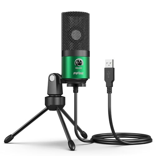 FIFINE USBマイク コンデンサーマイク PC用マイク ネット通話 ゲーム配信 在宅勤務 ボイズチャット 単一指向性 音量調節可能 三脚マイクスタンド付属 パソコンのWindows/Mac対応 緑 K669G