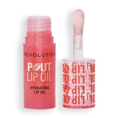 Revolution, Huile à Lèvres Pout - Huile Nourrissante Lèvres Teintée pour une Brillance Éclatante et un Fini Non Collant, Végan & Sans Cruauté, Pêche Juteuse, 4 ml